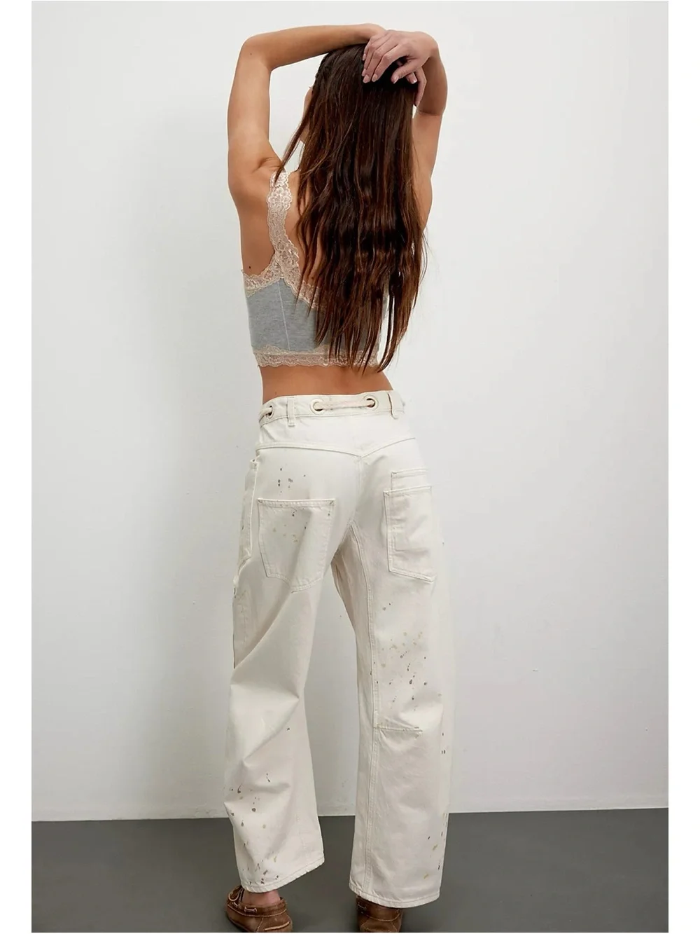 Free People We The Free Moxie Pull-On Barrel Jeans Cream White Paint 27